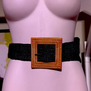 Women's NWOT Stretch Square Buckle Belt - Black/ Brown, S